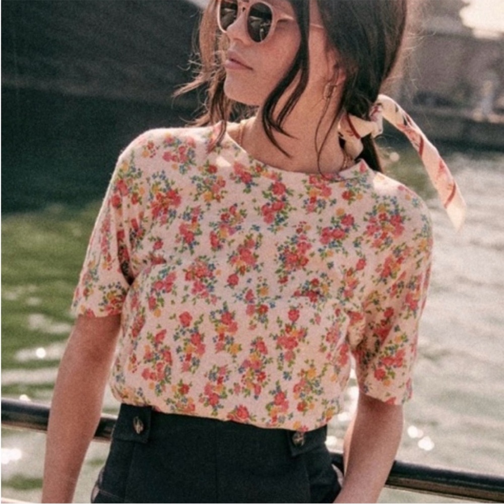 Sezane Martha Short Sleeve Tee in Secret Garden Size M